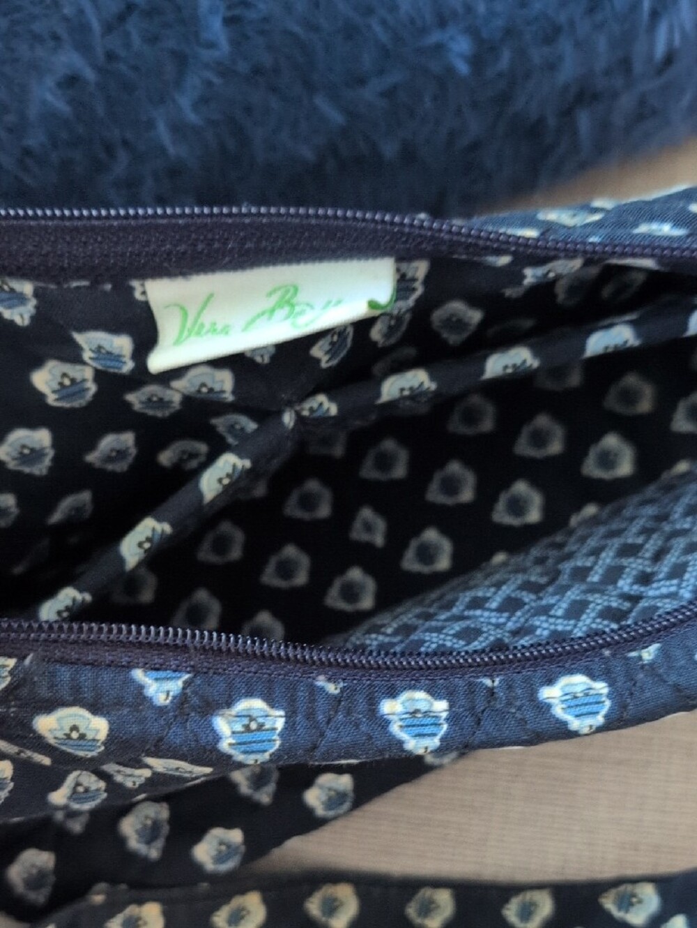 Vera Bradley Navy Quilted Cosmetic Pouch with White Floral Motif - Picture 4 of 4